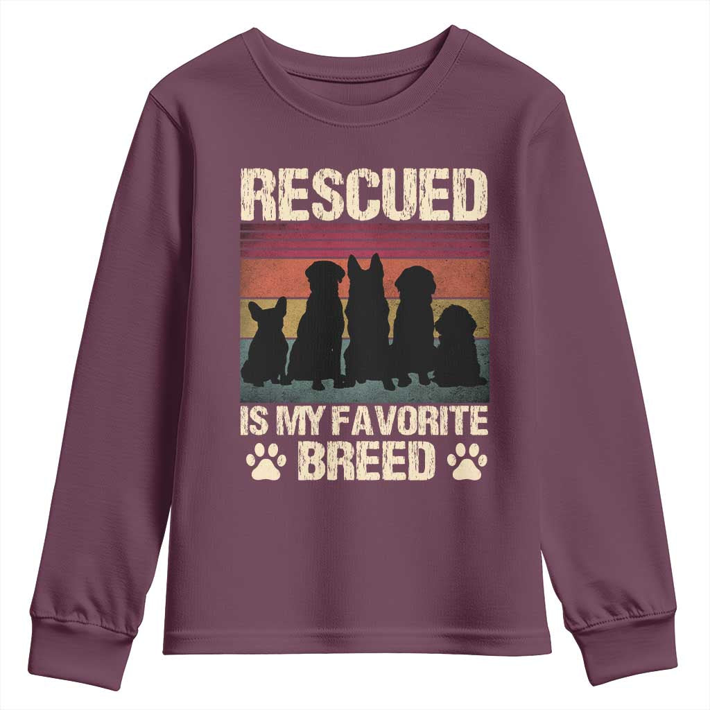 Rescued Is My Favorite Breed Youth Sweatshirt Adopt A Shelter Pet Cat Dog Adoption Animal Rescue TS10 Maroon Print Your Wear