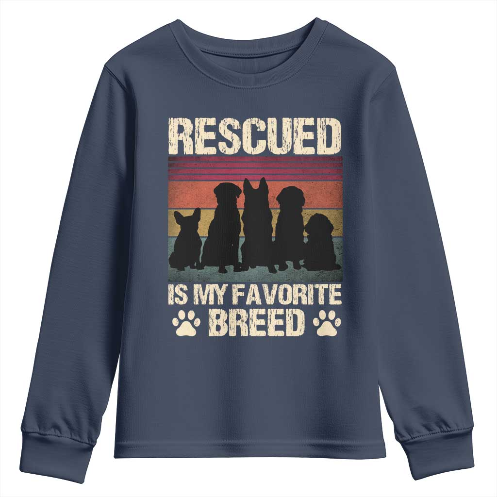 Rescued Is My Favorite Breed Youth Sweatshirt Adopt A Shelter Pet Cat Dog Adoption Animal Rescue TS10 Navy Print Your Wear