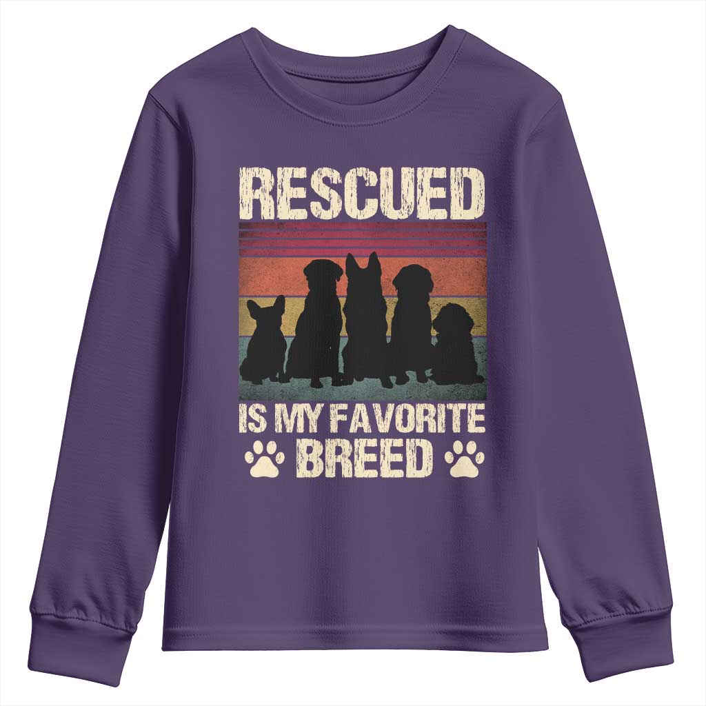 Rescued Is My Favorite Breed Youth Sweatshirt Adopt A Shelter Pet Cat Dog Adoption Animal Rescue TS10 Purple Print Your Wear