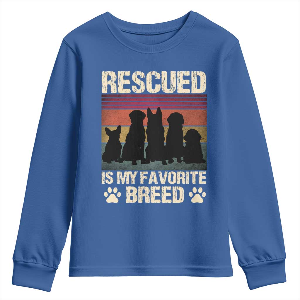 Rescued Is My Favorite Breed Youth Sweatshirt Adopt A Shelter Pet Cat Dog Adoption Animal Rescue TS10 Royal Blue Print Your Wear