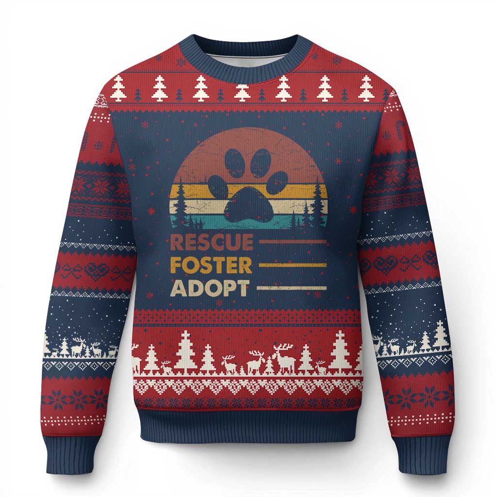 Rescue Dog Ugly Christmas Sweater Retro Adopt Rescue Foster Animal Shelter Volunteer TS10 Navy Red Print Your Wear