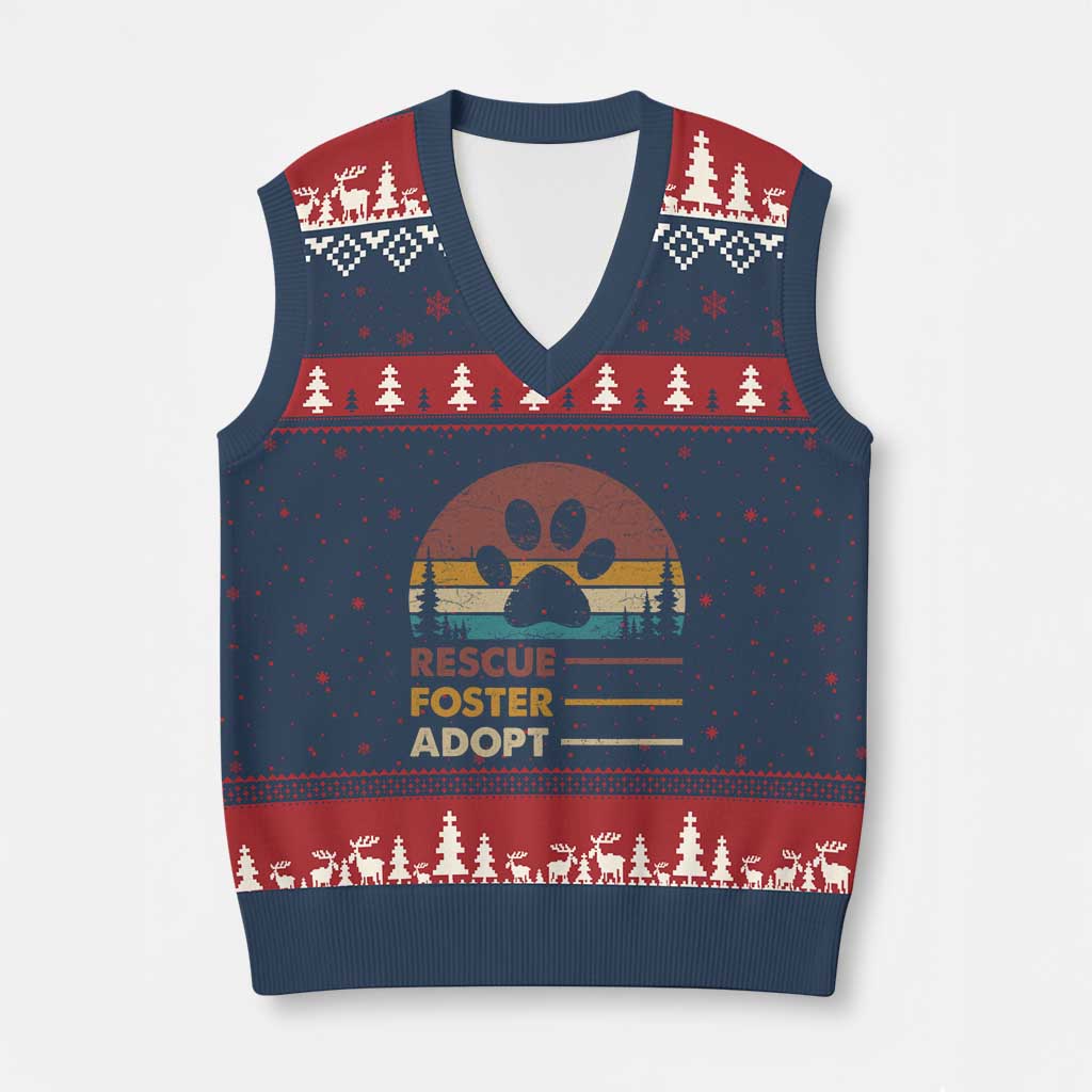 Rescue Dog V-Neck Knit Sweater Vest Retro Adopt Rescue Foster Animal Shelter Volunteer TS10 Navy Red Print Your Wear