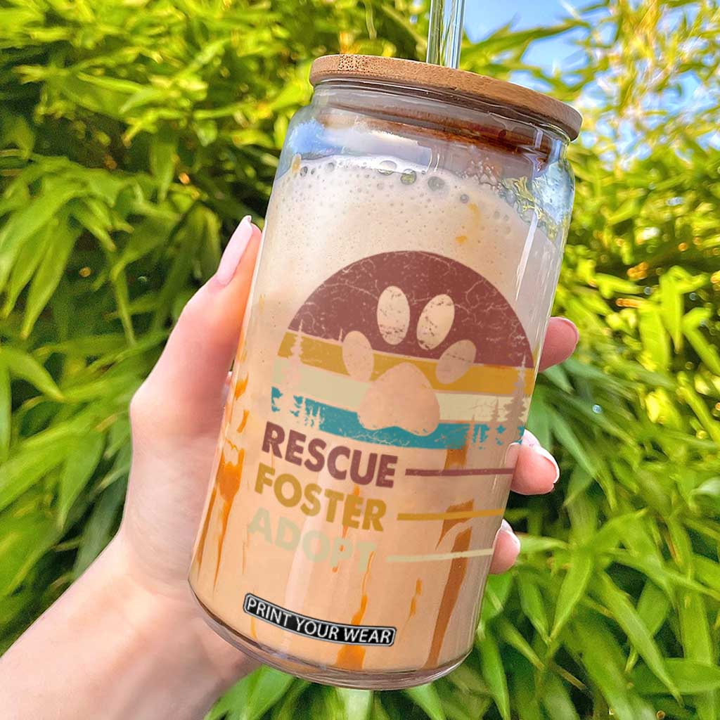 Rescue Dog Glass Can Retro Adopt Rescue Foster Animal Shelter Volunteer TS10 Black Print Your Wear