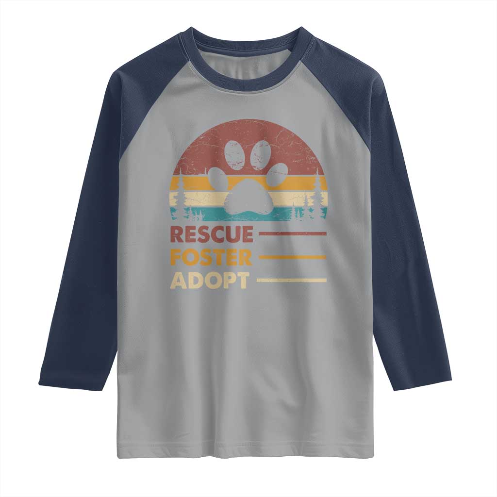 Rescue Dog Raglan Shirt Retro Adopt Rescue Foster Animal Shelter Volunteer TS10 Sport Gray Navy Print Your Wear