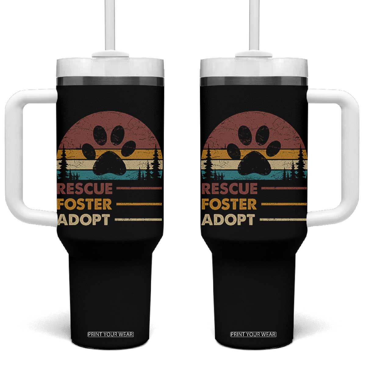 Rescue Dog Tumbler With Handle Retro Adopt Rescue Foster Animal Shelter Volunteer TS10 One Size: 40 oz Black Print Your Wear