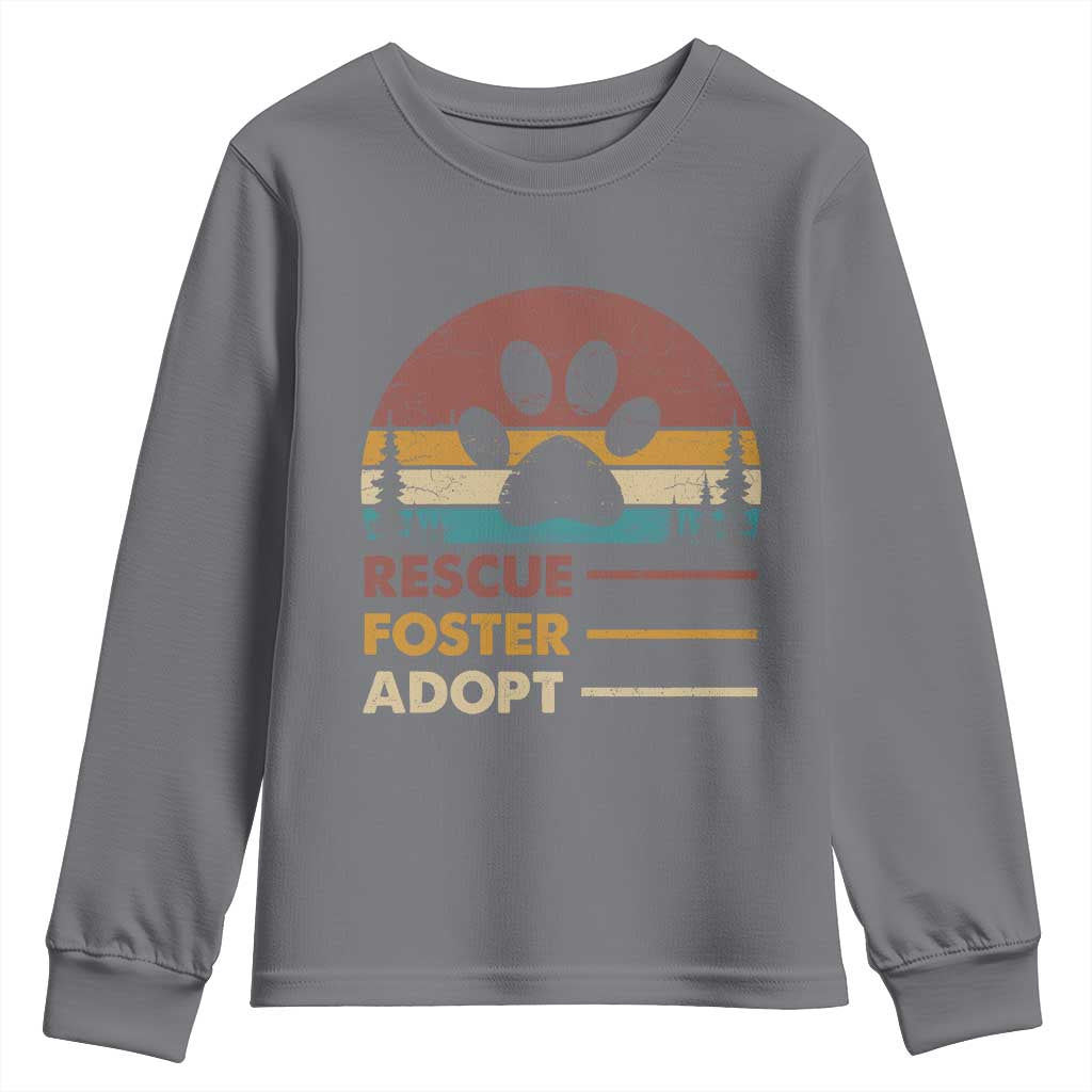 Rescue Dog Youth Sweatshirt Retro Adopt Rescue Foster Animal Shelter Volunteer TS10 Charcoal Print Your Wear