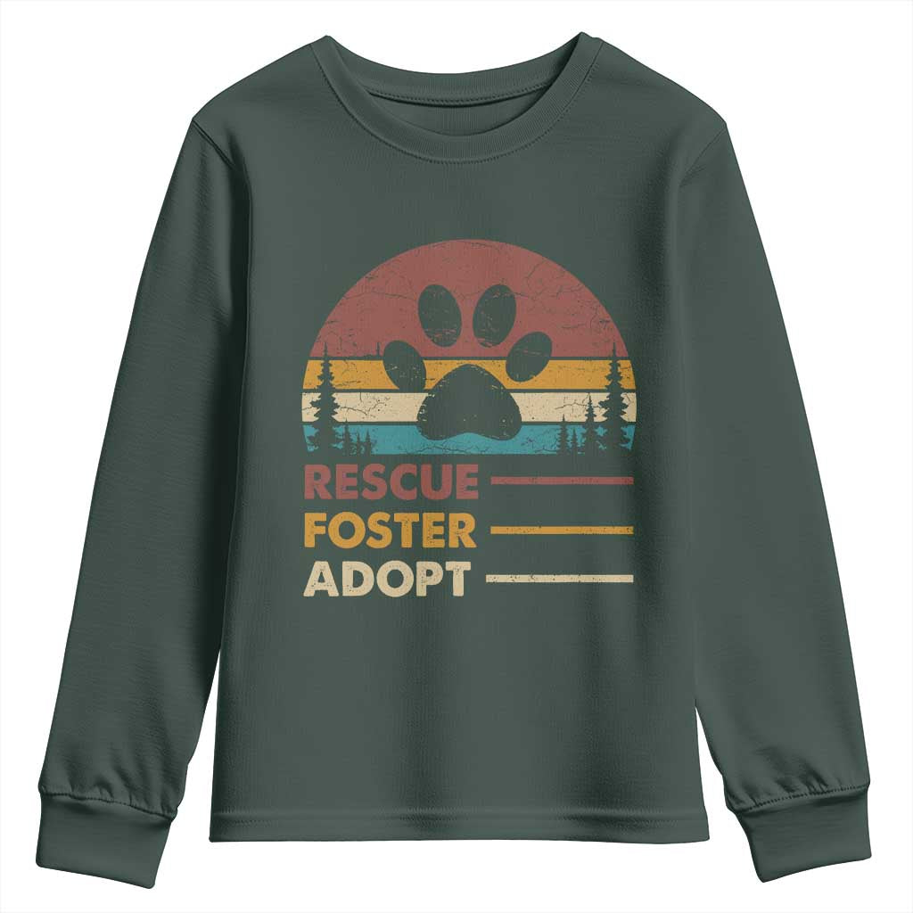 Rescue Dog Youth Sweatshirt Retro Adopt Rescue Foster Animal Shelter Volunteer TS10 Dark Forest Green Print Your Wear