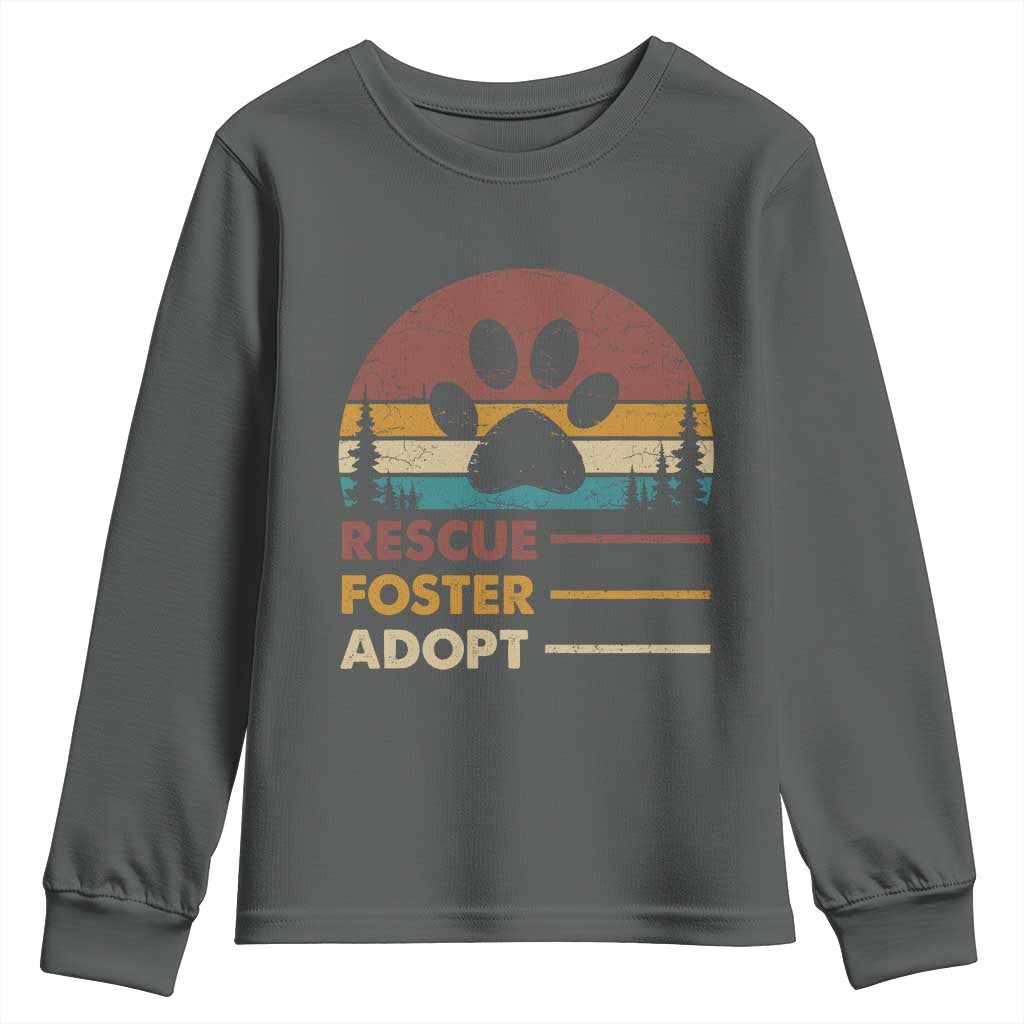Rescue Dog Youth Sweatshirt Retro Adopt Rescue Foster Animal Shelter Volunteer TS10 Dark Heather Print Your Wear