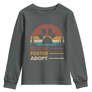 Rescue Dog Youth Sweatshirt Retro Adopt Rescue Foster Animal Shelter Volunteer TS10 Dark Heather Print Your Wear