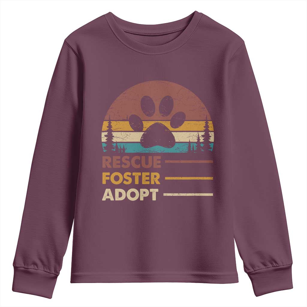 Rescue Dog Youth Sweatshirt Retro Adopt Rescue Foster Animal Shelter Volunteer TS10 Maroon Print Your Wear