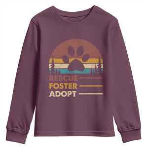 Rescue Dog Youth Sweatshirt Retro Adopt Rescue Foster Animal Shelter Volunteer TS10 Maroon Print Your Wear