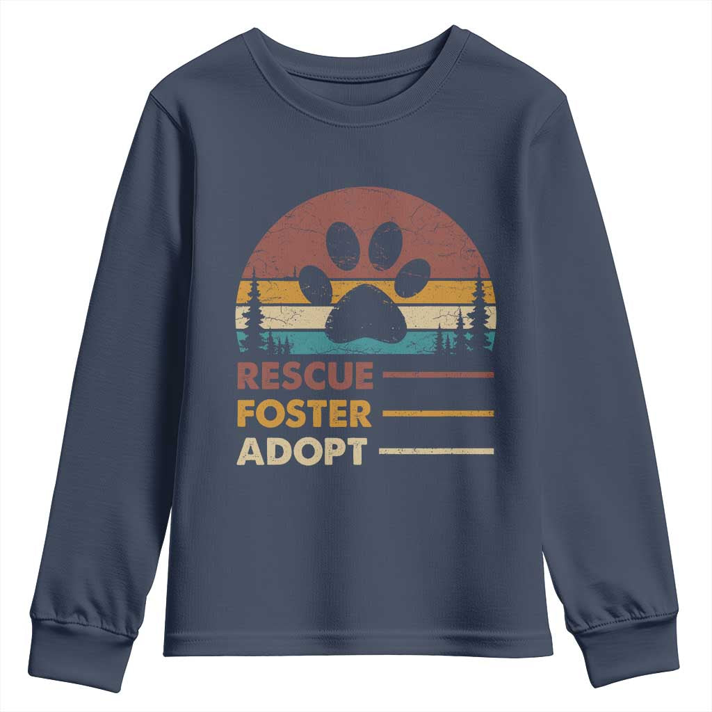 Rescue Dog Youth Sweatshirt Retro Adopt Rescue Foster Animal Shelter Volunteer TS10 Navy Print Your Wear