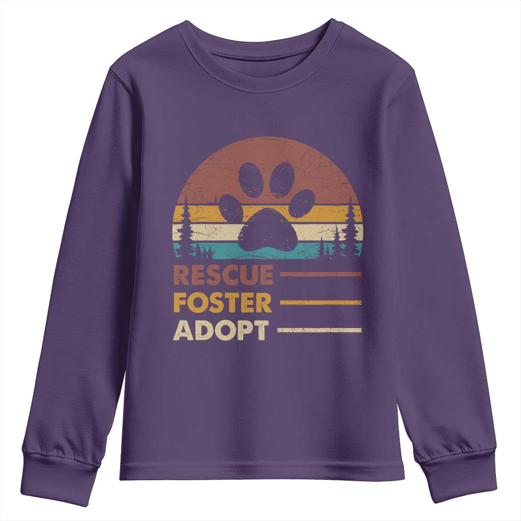 Rescue Dog Youth Sweatshirt Retro Adopt Rescue Foster Animal Shelter Volunteer TS10 Purple Print Your Wear