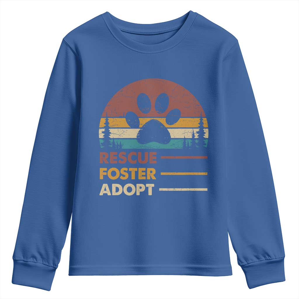 Rescue Dog Youth Sweatshirt Retro Adopt Rescue Foster Animal Shelter Volunteer TS10 Royal Blue Print Your Wear