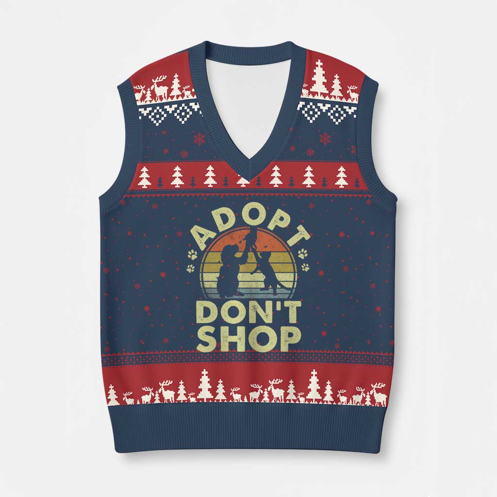 Adopt Dont Shop V-Neck Knit Sweater Vest Vintage Retro Cat Dog Rescue Animal Lovers Shelter Volunteer TS10 Navy Red Print Your Wear
