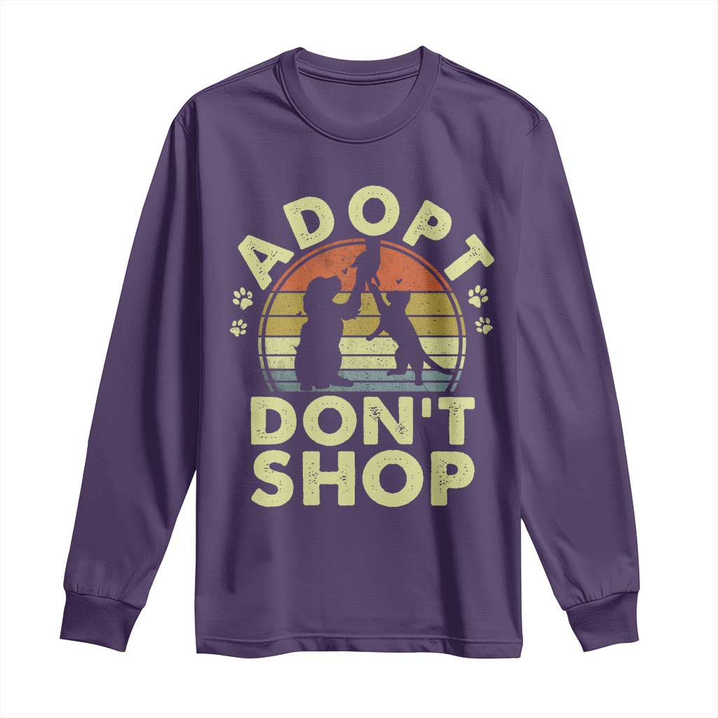 Adopt Dont Shop Long Sleeve Shirt Vintage Retro Cat Dog Rescue Animal Lovers Shelter Volunteer TS10 Purple Print Your Wear