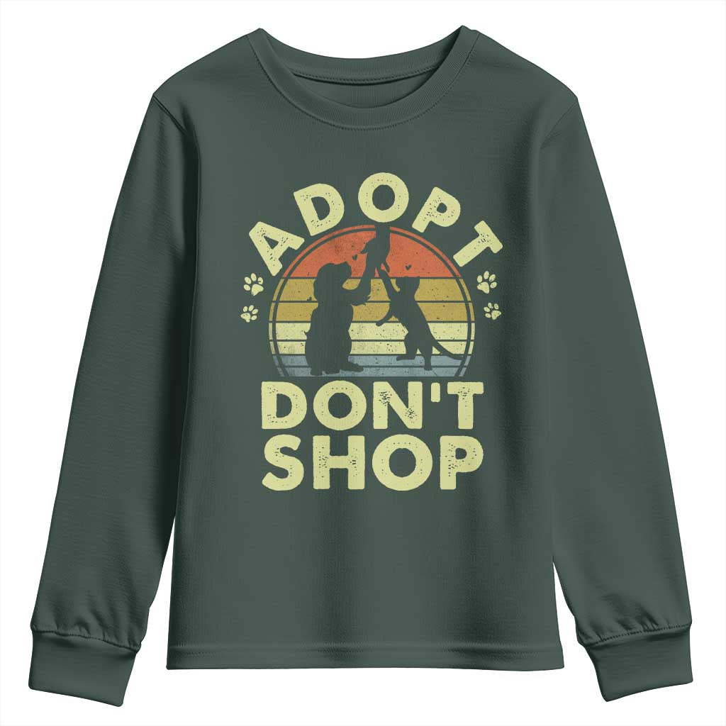 Adopt Dont Shop Youth Sweatshirt Vintage Retro Cat Dog Rescue Animal Lovers Shelter Volunteer TS10 Dark Forest Green Print Your Wear