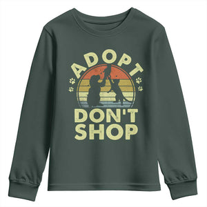 Adopt Dont Shop Youth Sweatshirt Vintage Retro Cat Dog Rescue Animal Lovers Shelter Volunteer TS10 Dark Forest Green Print Your Wear