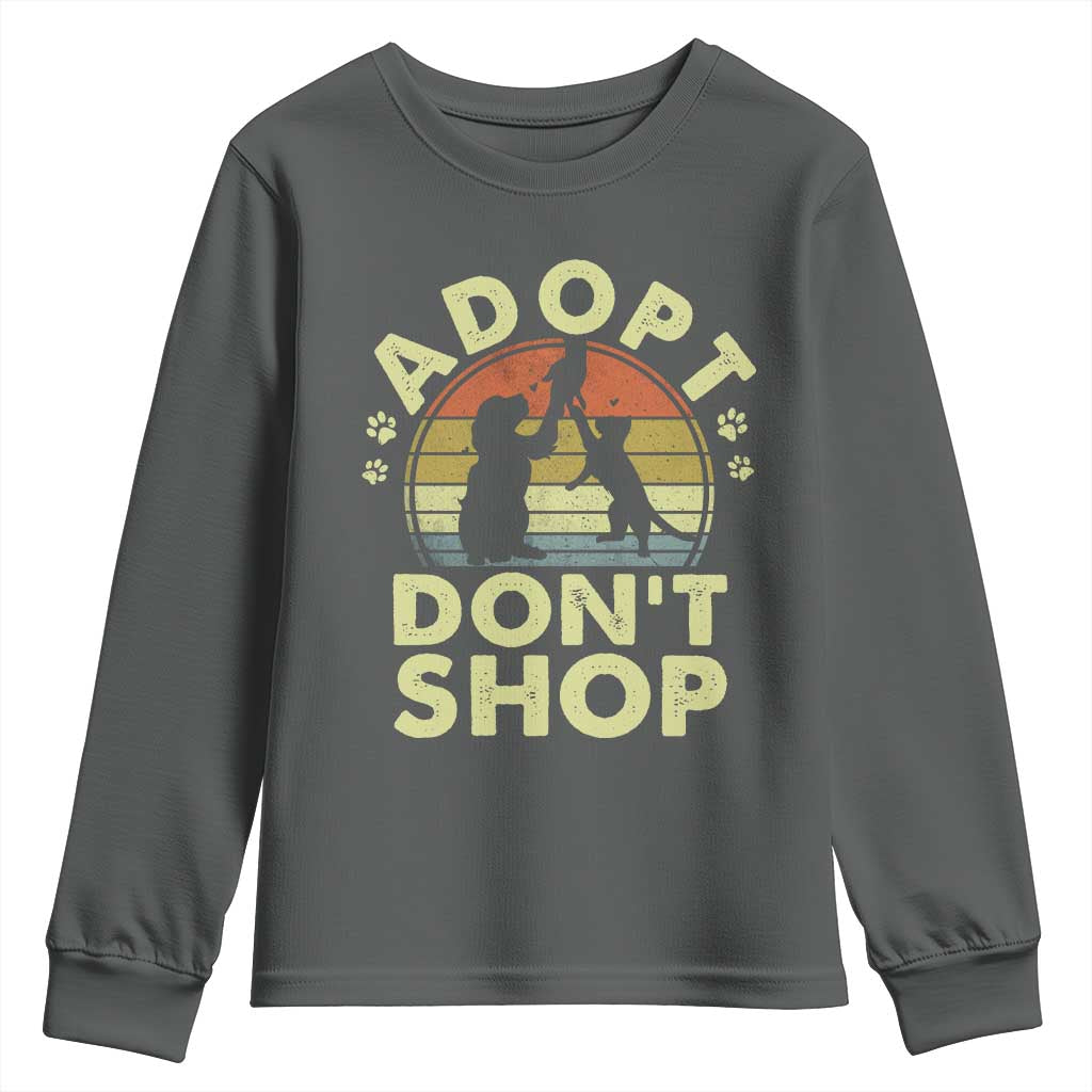 Adopt Dont Shop Youth Sweatshirt Vintage Retro Cat Dog Rescue Animal Lovers Shelter Volunteer TS10 Dark Heather Print Your Wear