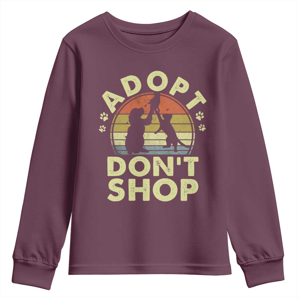 Adopt Dont Shop Youth Sweatshirt Vintage Retro Cat Dog Rescue Animal Lovers Shelter Volunteer TS10 Maroon Print Your Wear