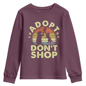Adopt Dont Shop Youth Sweatshirt Vintage Retro Cat Dog Rescue Animal Lovers Shelter Volunteer TS10 Maroon Print Your Wear