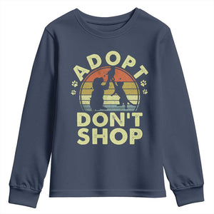 Adopt Dont Shop Youth Sweatshirt Vintage Retro Cat Dog Rescue Animal Lovers Shelter Volunteer TS10 Navy Print Your Wear