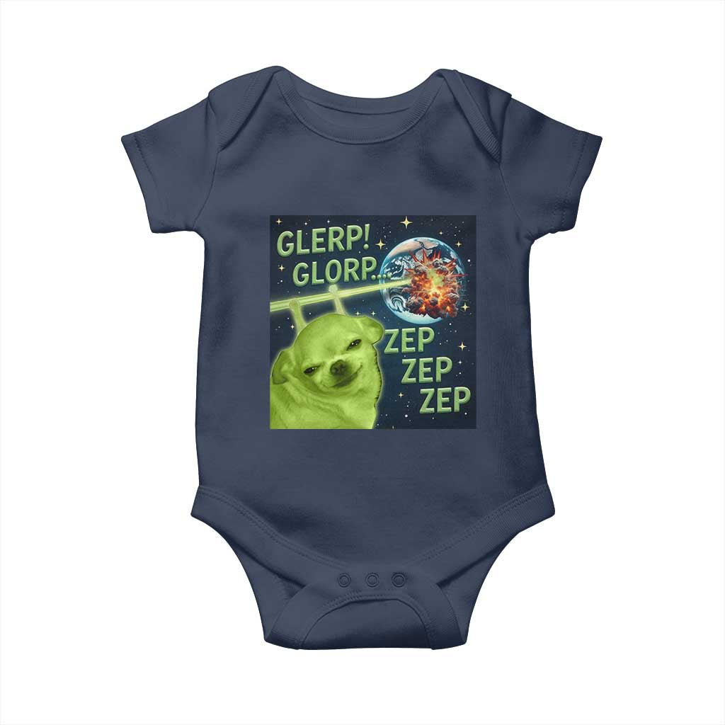 Funny Alien Dog Meme Baby Onesie Glorp Zep Sci-Fi Humor Chihuahua TS10 Navy Print Your Wear