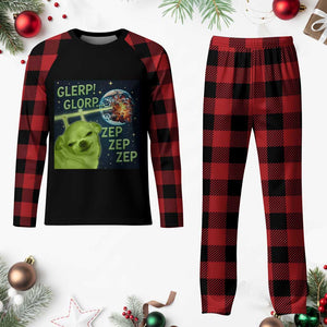 Funny Alien Dog Meme Plaid Pajama Set Glorp Zep Sci-Fi Humor Chihuahua TS10 Buffalo Plaid Print Your Wear