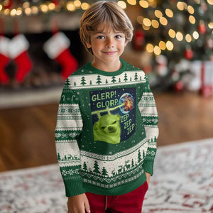 Funny Alien Dog Meme Ugly Christmas Sweater Glorp Zep Sci-Fi Humor Chihuahua TS10 Forest Green Beige Print Your Wear