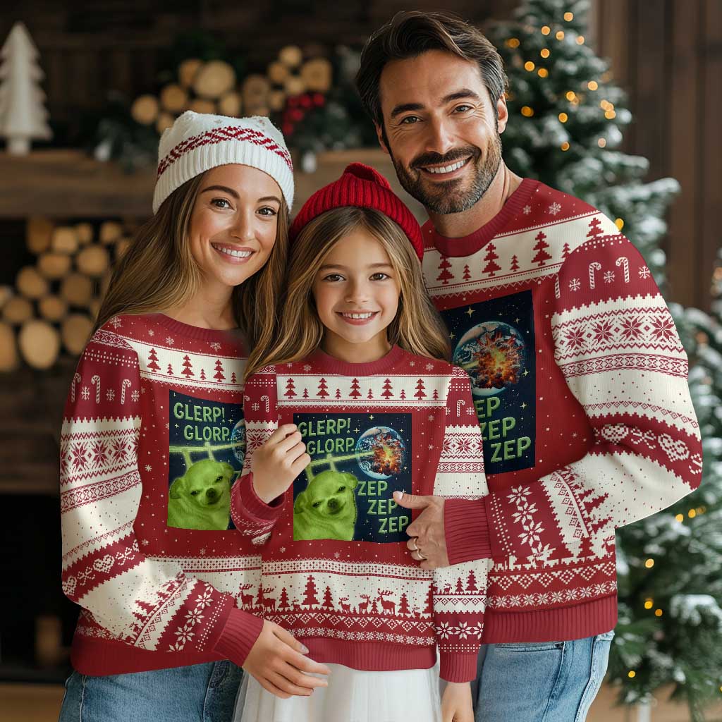 Funny Alien Dog Meme Ugly Christmas Sweater Glorp Zep Sci-Fi Humor Chihuahua TS10 Red Beige Print Your Wear