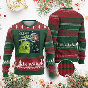 Funny Alien Dog Meme Ugly Christmas Sweater Glorp Zep Sci-Fi Humor Chihuahua TS10 Red Green Print Your Wear