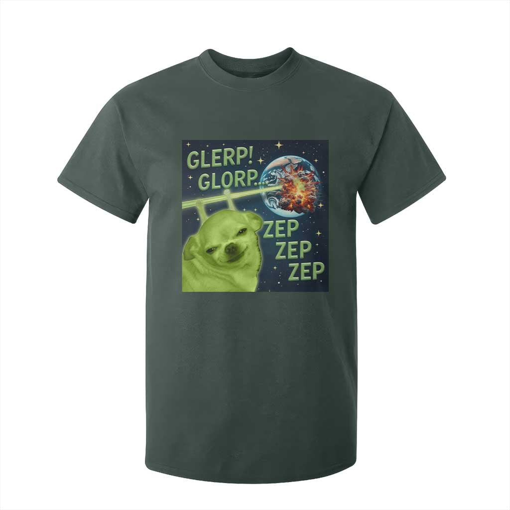Funny Alien Dog Meme T Shirt For Kid Glorp Zep Sci-Fi Humor Chihuahua TS10 Dark Forest Green Print Your Wear