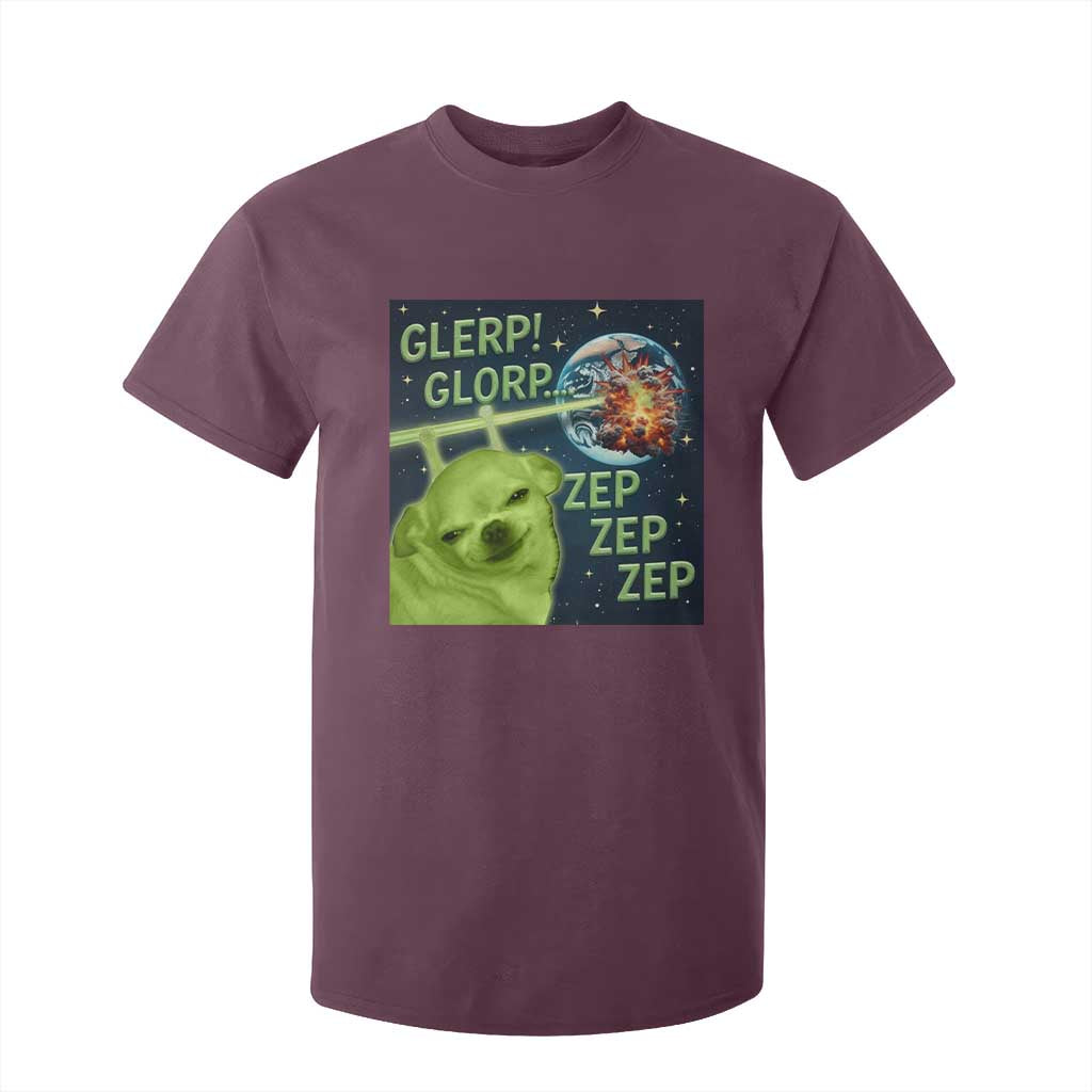 Funny Alien Dog Meme T Shirt For Kid Glorp Zep Sci-Fi Humor Chihuahua TS10 Maroon Print Your Wear