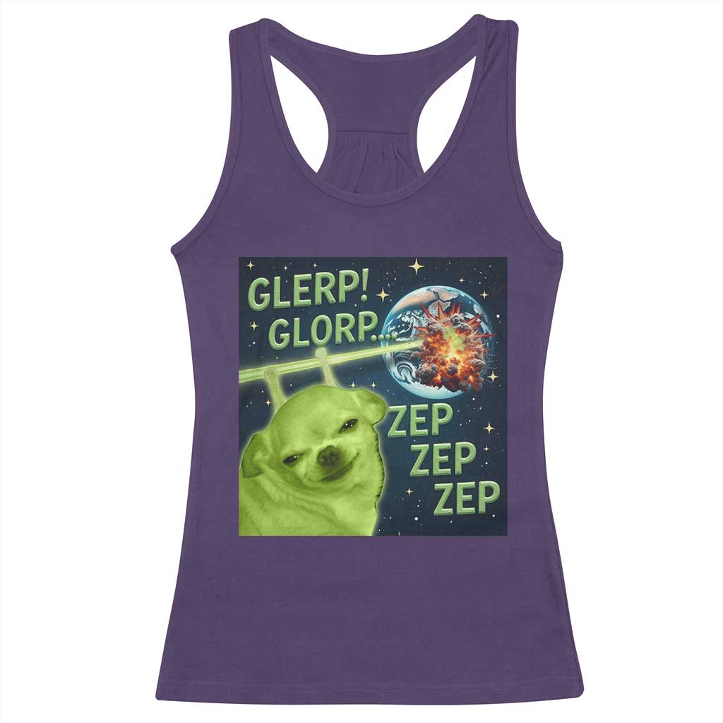 Funny Alien Dog Meme Racerback Tank Top Glorp Zep Sci-Fi Humor Chihuahua TS10 Purple Print Your Wear
