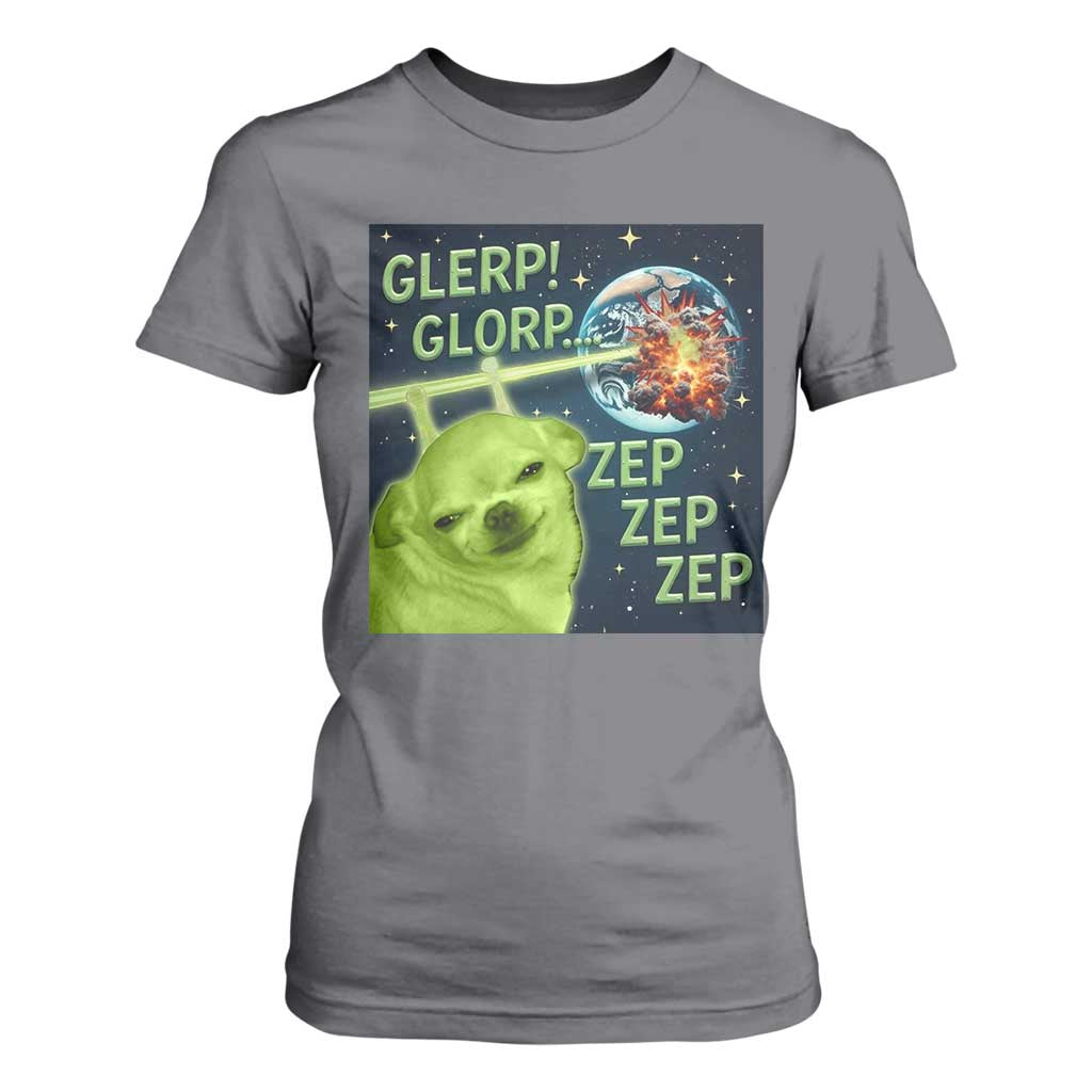 Funny Alien Dog Meme T Shirt For Women Glorp Zep Sci-Fi Humor Chihuahua TS10 Charcoal Print Your Wear