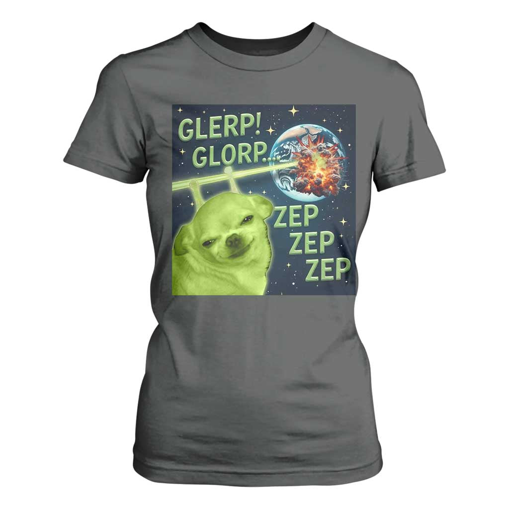 Funny Alien Dog Meme T Shirt For Women Glorp Zep Sci-Fi Humor Chihuahua TS10 Dark Heather Print Your Wear