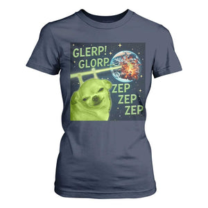 Funny Alien Dog Meme T Shirt For Women Glorp Zep Sci-Fi Humor Chihuahua TS10 Navy Print Your Wear