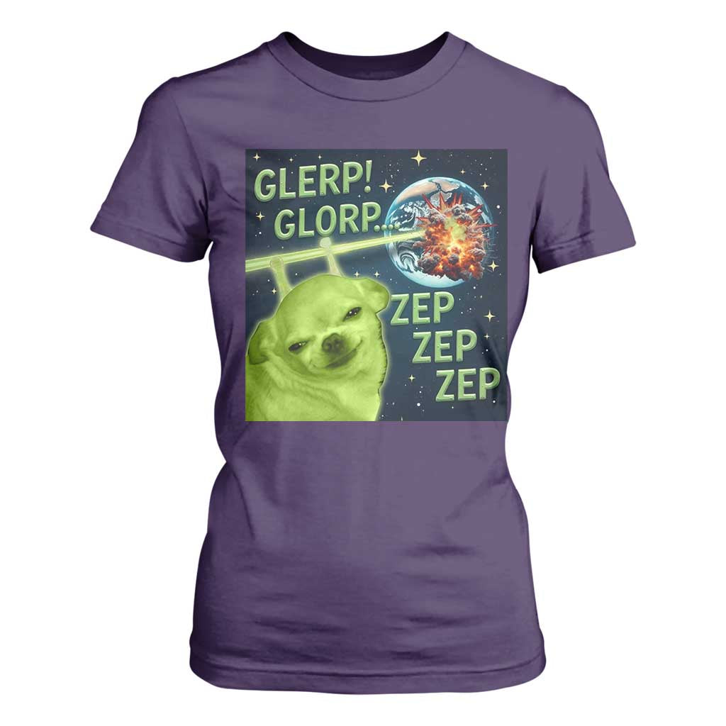 Funny Alien Dog Meme T Shirt For Women Glorp Zep Sci-Fi Humor Chihuahua TS10 Purple Print Your Wear