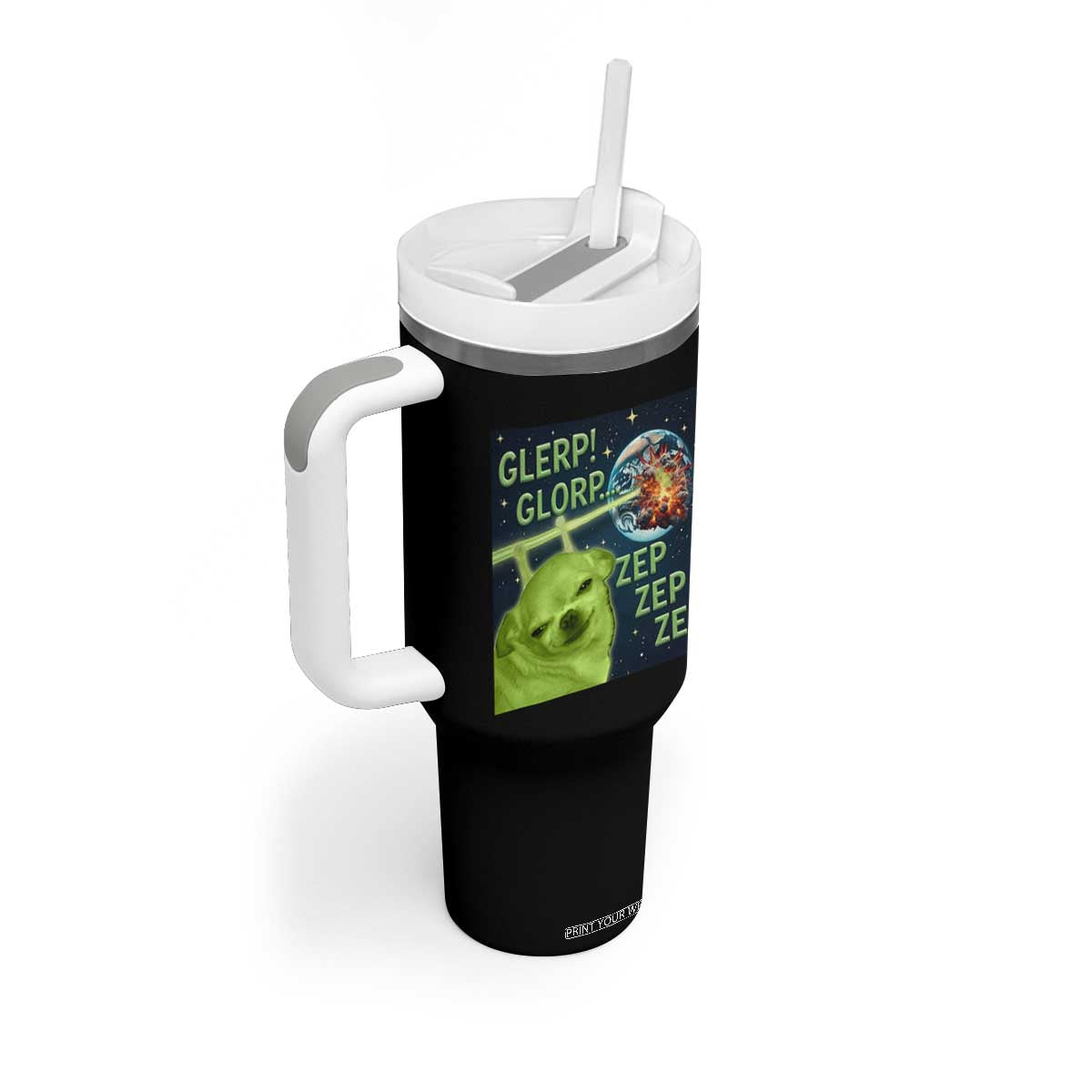 Funny Alien Dog Meme Tumbler With Handle Glorp Zep Sci-Fi Humor Chihuahua TS10 Print Your Wear