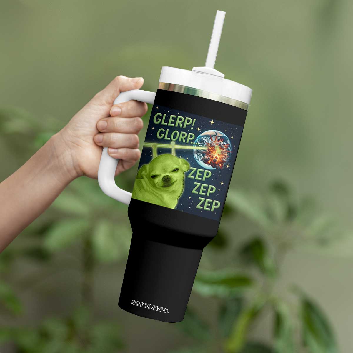 Funny Alien Dog Meme Tumbler With Handle Glorp Zep Sci-Fi Humor Chihuahua TS10 Print Your Wear