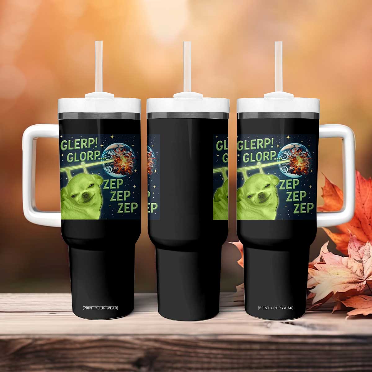 Funny Alien Dog Meme Tumbler With Handle Glorp Zep Sci-Fi Humor Chihuahua TS10 Print Your Wear
