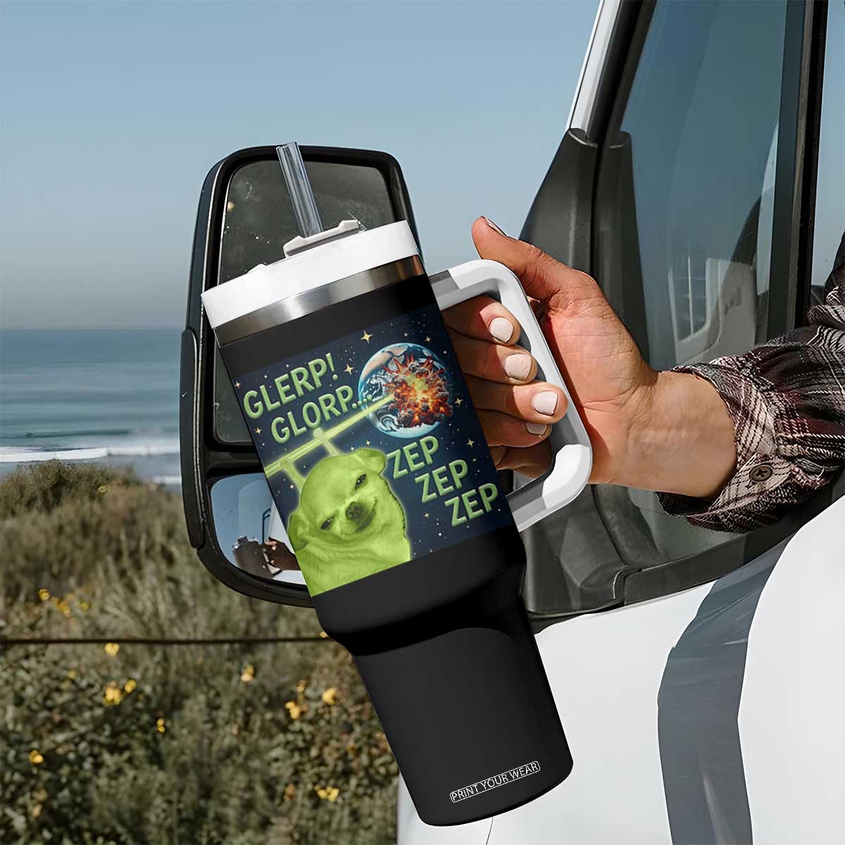 Funny Alien Dog Meme Tumbler With Handle Glorp Zep Sci-Fi Humor Chihuahua TS10 Print Your Wear