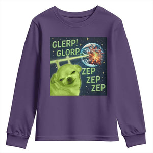 Funny Alien Dog Meme Youth Sweatshirt Glorp Zep Sci-Fi Humor Chihuahua TS10 Purple Print Your Wear