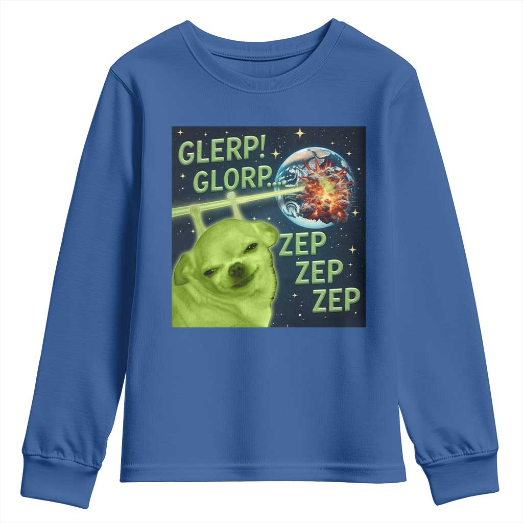 Funny Alien Dog Meme Youth Sweatshirt Glorp Zep Sci-Fi Humor Chihuahua TS10 Royal Blue Print Your Wear