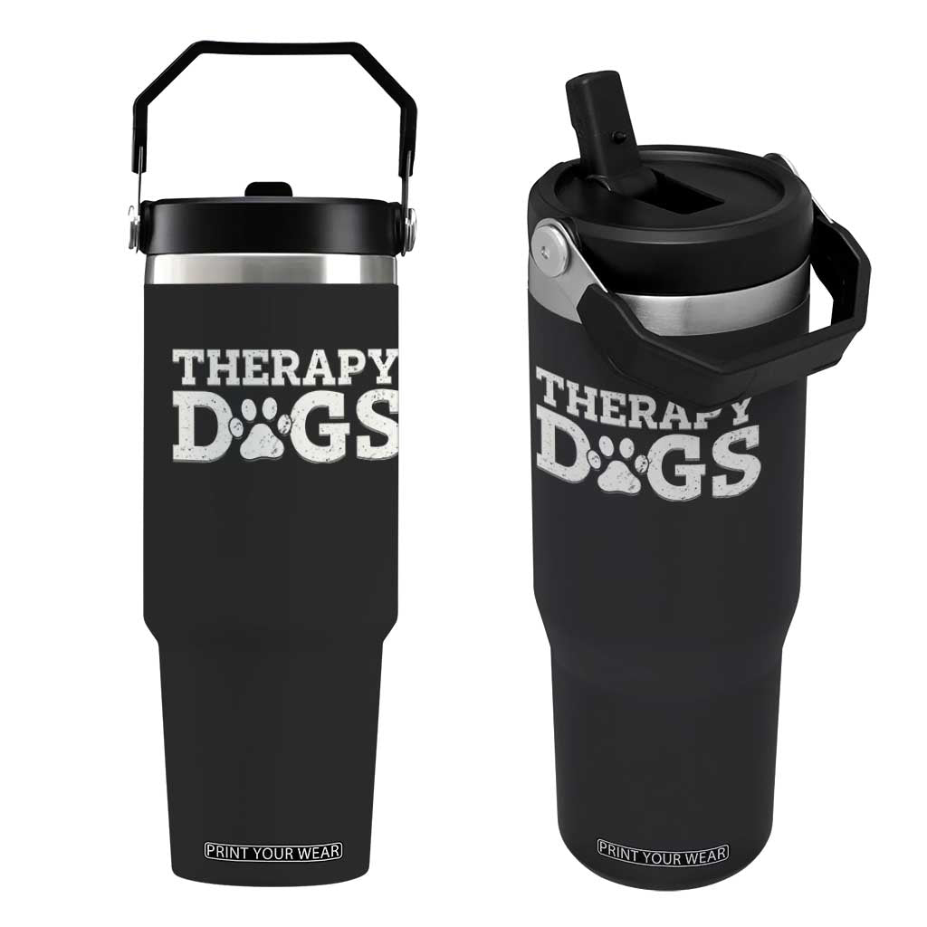 Therapy Dog Flip Straw Tumbler Classic Retro Varsity Vintage Pet Partners TS10 One Size: 30 oz Black Print Your Wear