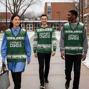 Therapy Dog V-Neck Knit Sweater Vest Classic Retro Varsity Vintage Pet Partners TS10 Forest Green Beige Print Your Wear