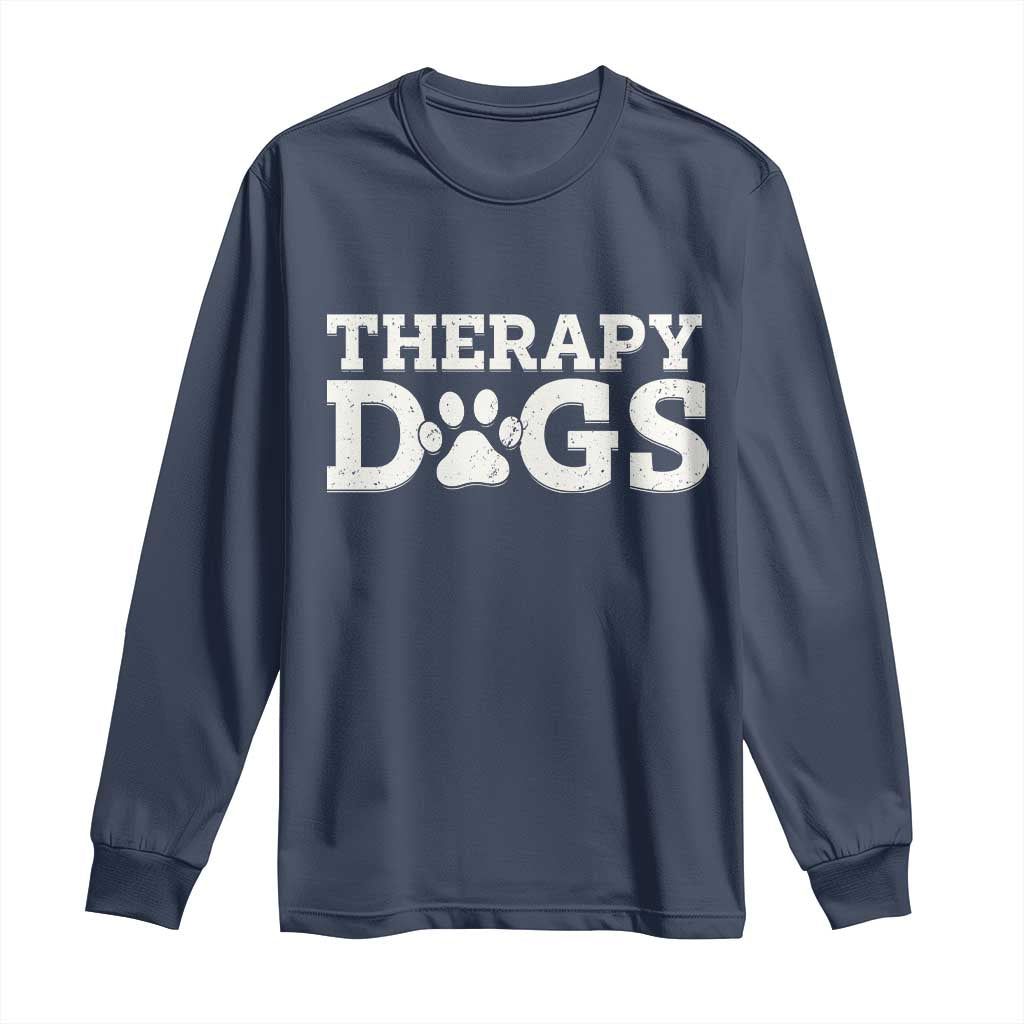 Therapy Dog Long Sleeve Shirt Classic Retro Varsity Vintage Pet Partners TS10 Navy Print Your Wear