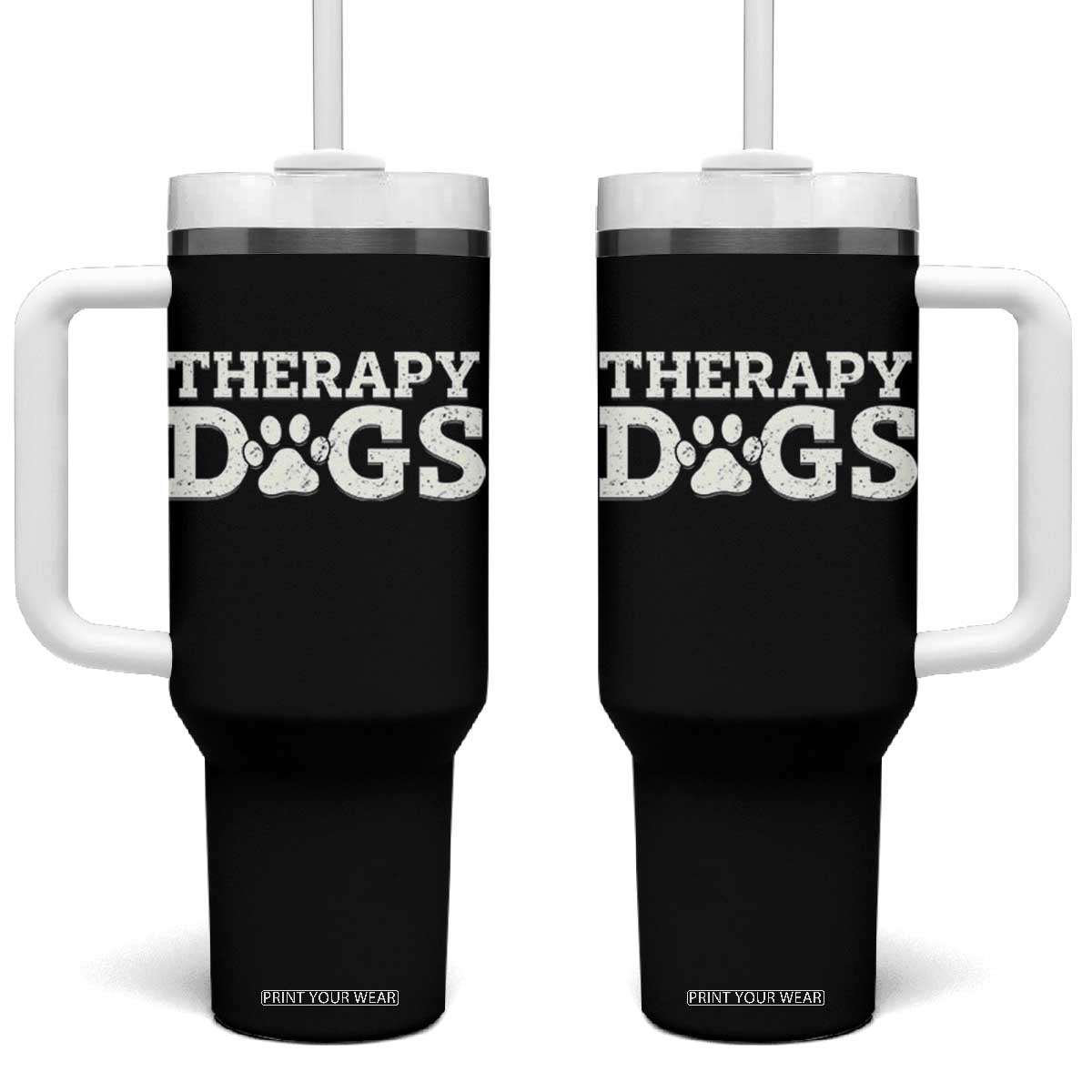 Therapy Dog Tumbler With Handle Classic Retro Varsity Vintage Pet Partners TS10 One Size: 40 oz Black Print Your Wear