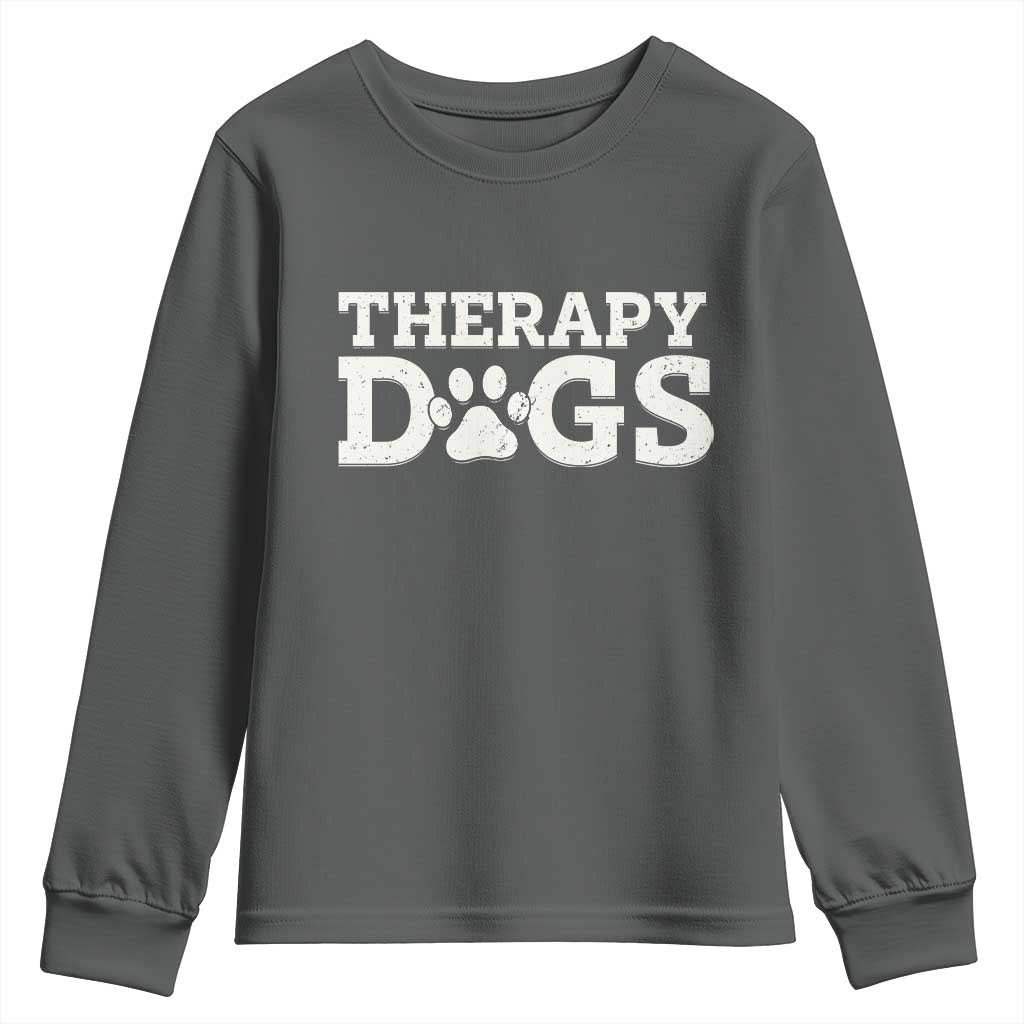 Therapy Dog Youth Sweatshirt Classic Retro Varsity Vintage Pet Partners TS10 Dark Heather Print Your Wear