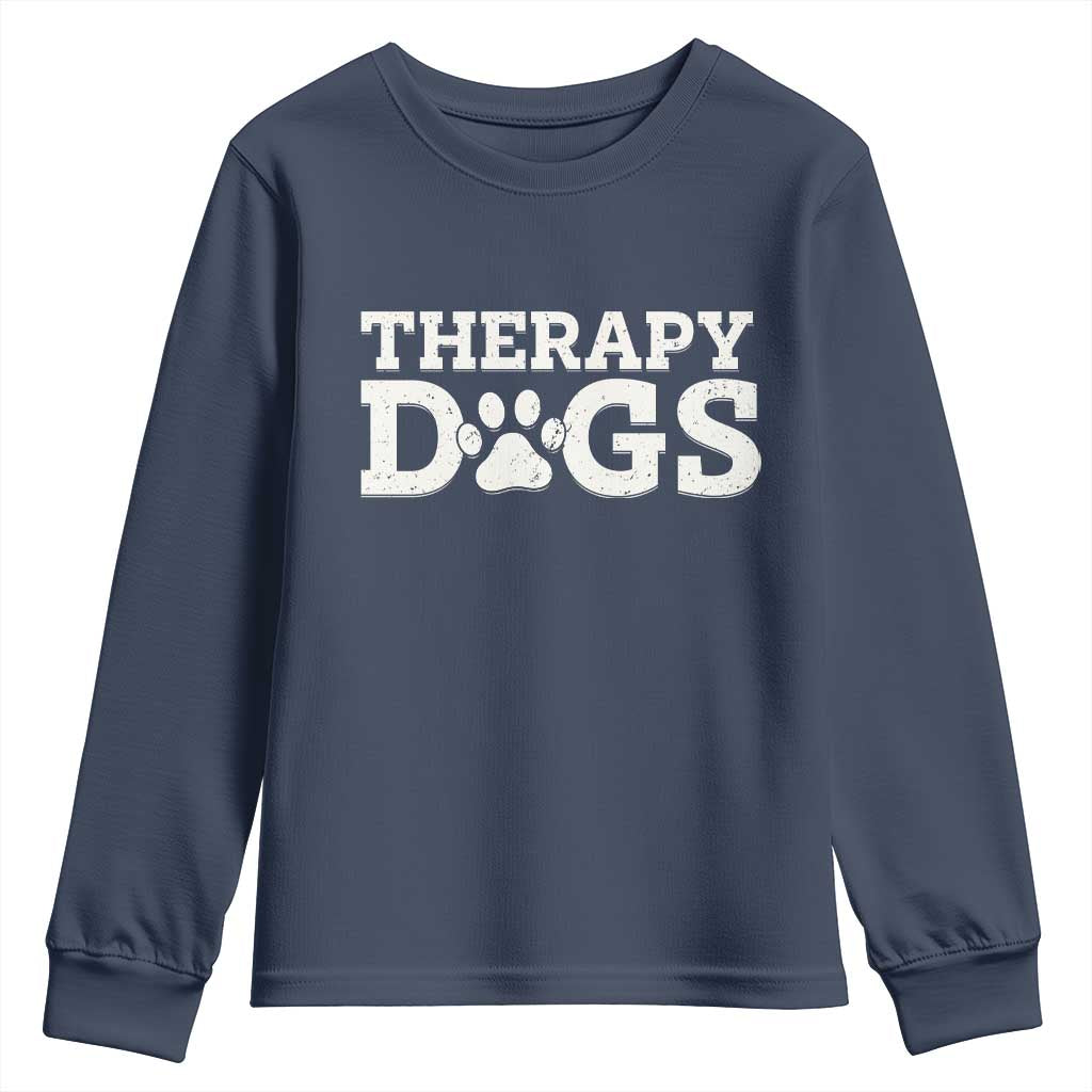 Therapy Dog Youth Sweatshirt Classic Retro Varsity Vintage Pet Partners TS10 Navy Print Your Wear